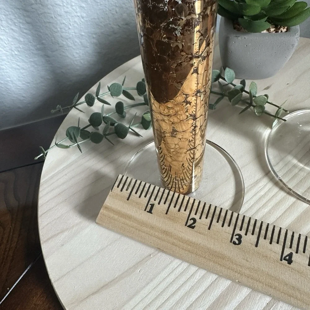 VTG Mid Century Candlestick Holders‎ 11.5 Inch Gold Clear Crackle Glass Decor